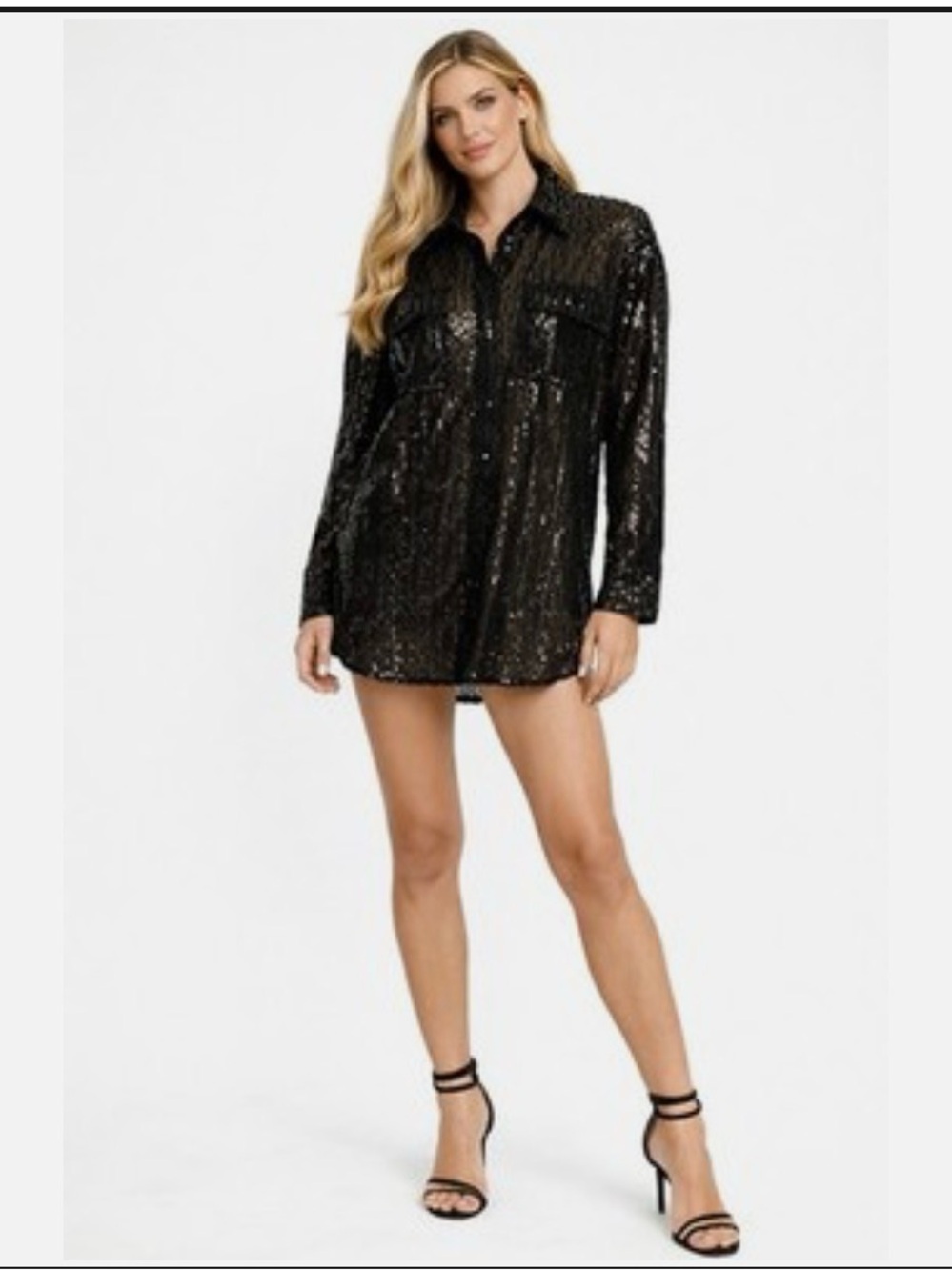 House Of Harlow Shirt Jacket Black Sequin Sheer Blouse Boho Glam
